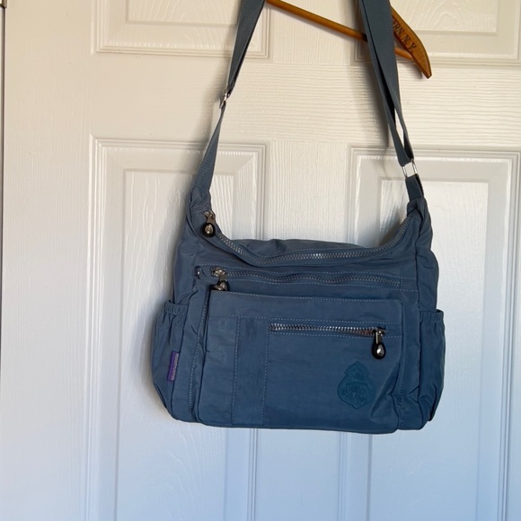 Multi Pockets Waterproof Nylon Shoulder Handbag Light Blue - Picture 3 of 5